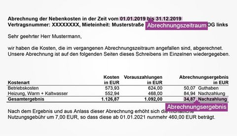Abrechnungszeitraum und -ergebnis