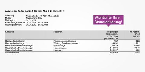 Ausweis der Kosten gemäß § 35a EStG