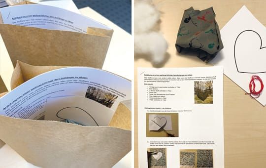 DIY-Pakete mit Anleitung und Material zum Basteln der Stoffherzen für die Pforzheimer Mieter.